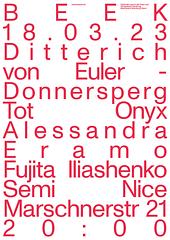BEEK w/ Junya Fujita, Alexander Iliashenko, Alessandra Eramo, Ditterich von Euler-Donnersperg, Tot Onyx, Semi Nice
